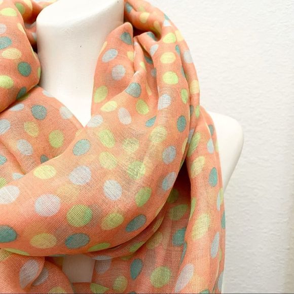Pastel Polka Dot Print orange Infinity Scarf, LOF Love of Fashion in NY,… - Picture 2 of 6